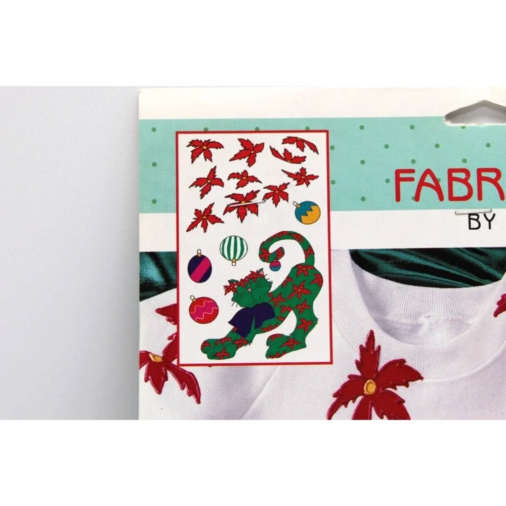 VTG Daisy Kingdom No-Sew Fabric Applique Poinsettia Cat #6983 Christmas NEW 90s
